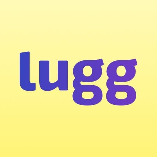 Lugg app icon: the lugg wordmark in purple on a pale yellow background